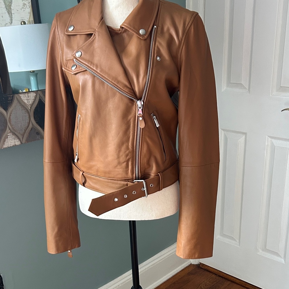 Paige Women's Super Soft Tan Leather Biker Jacket New Without Tags